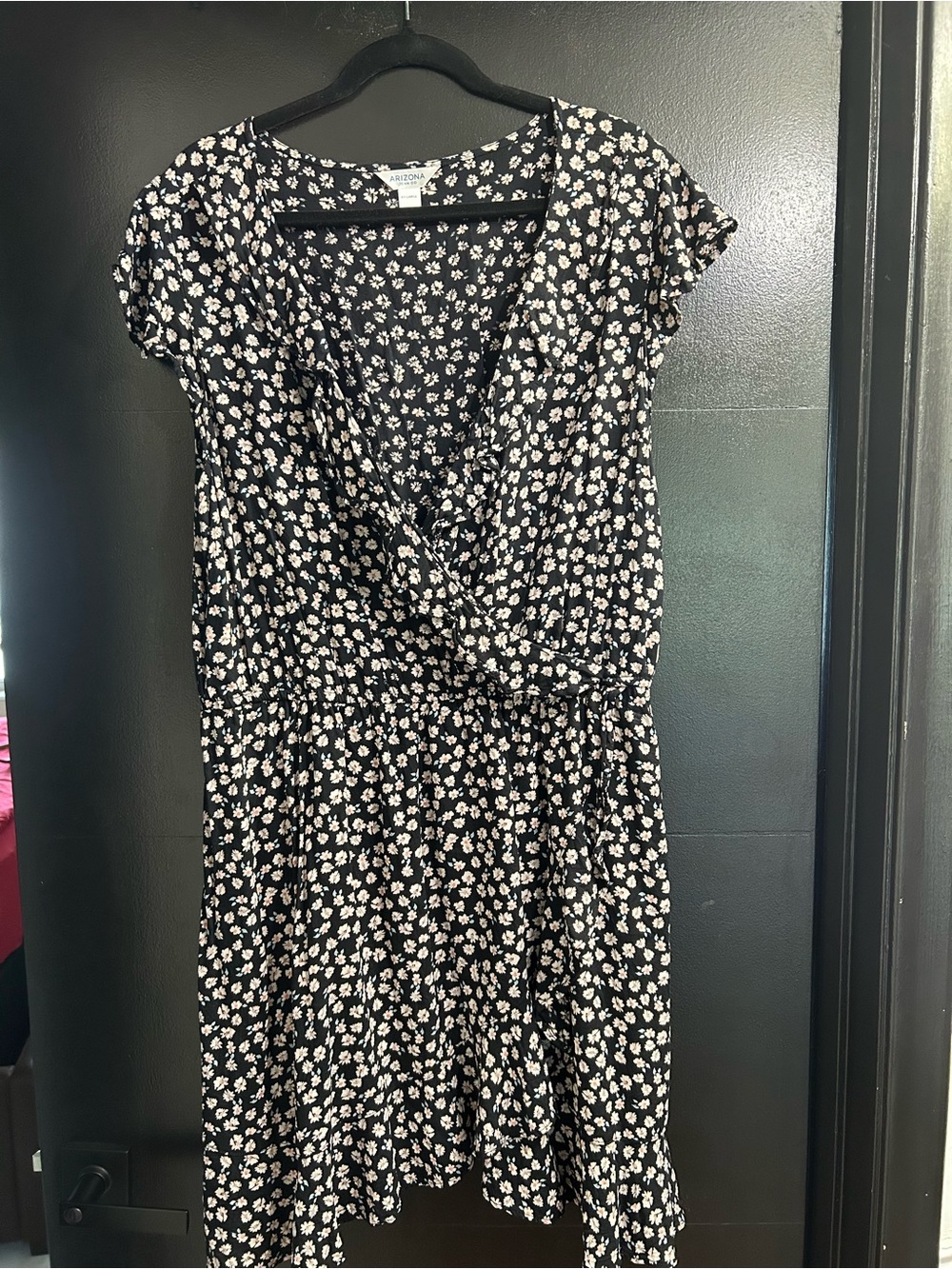 Arizona Jean Company Black and White Floral Wrap Mini Dress
